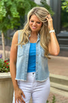 Tribal Loxley Crop Denim Shirt w/ Fray Hem : Blue