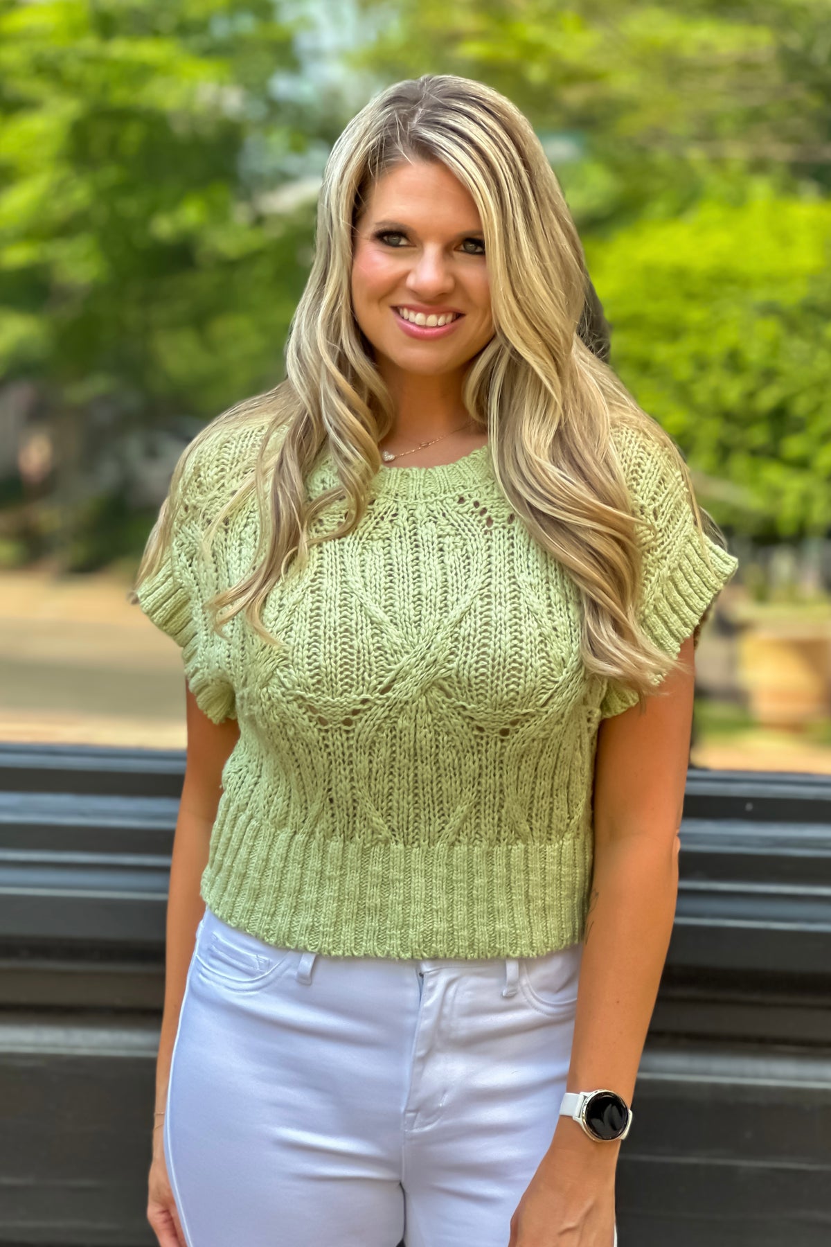 Rasima Cable Knit Sweater Top : Pistachio