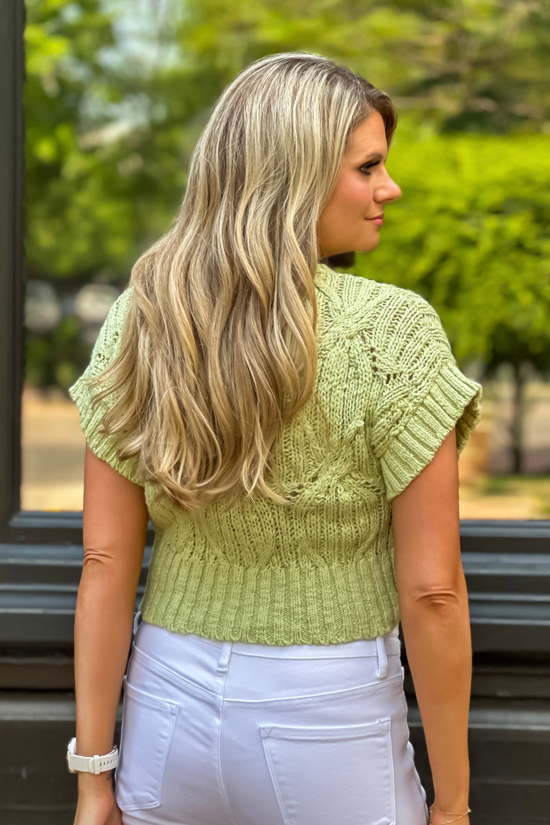 Rasima Cable Knit Sweater Top : Pistachio