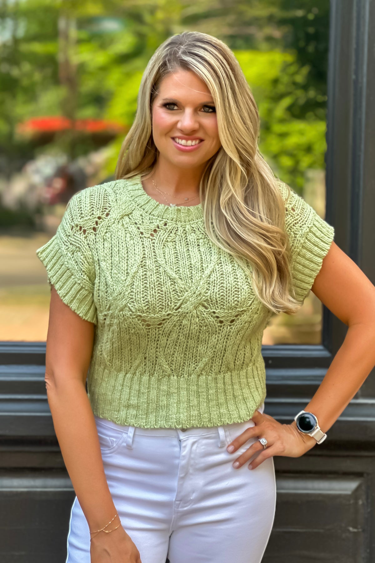 Rasima Cable Knit Sweater Top : Pistachio