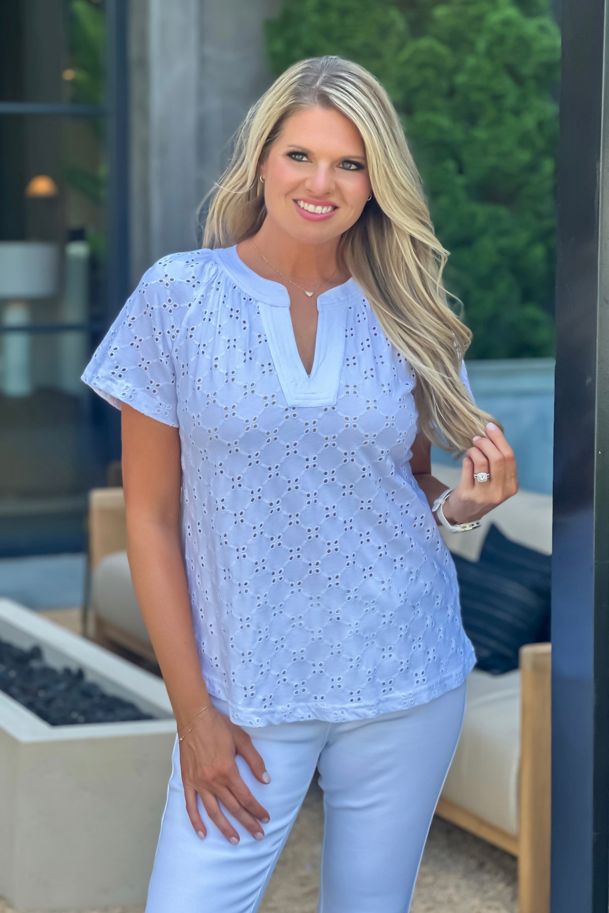 Priya Tribal Split Neck Top : White