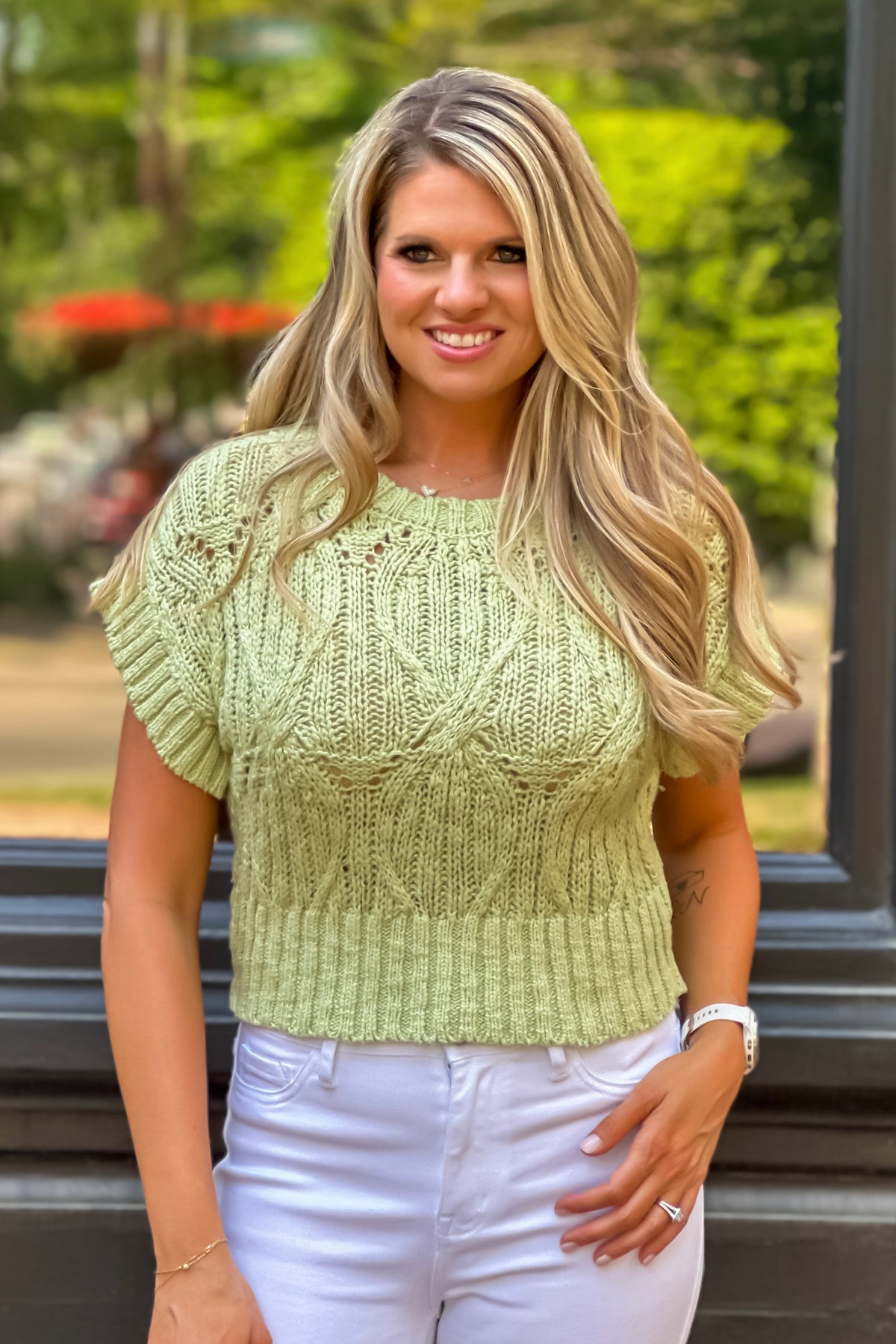 Rasima Cable Knit Sweater Top : Pistachio