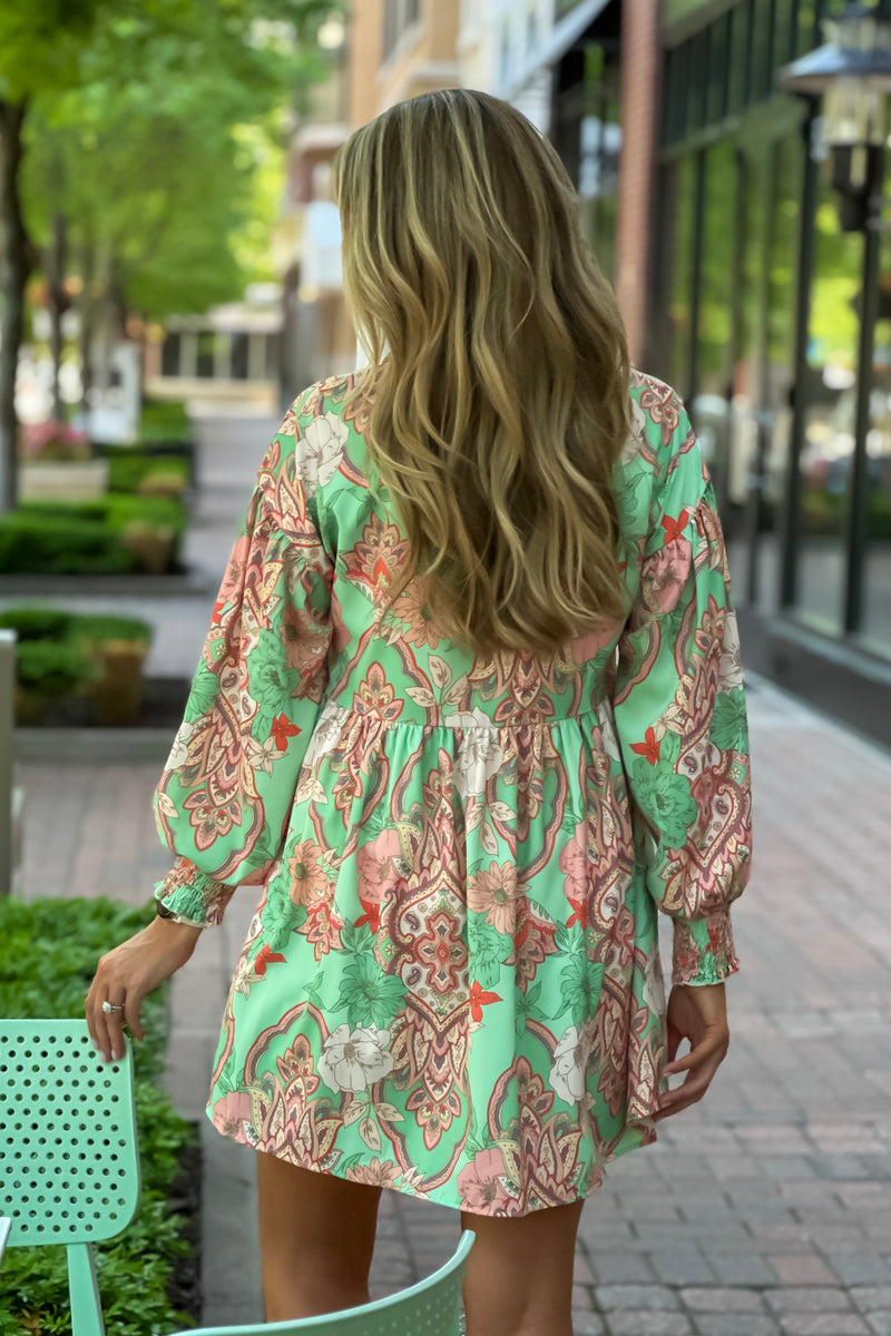 Milania Floral Print Button Up Midi Dress : Green
