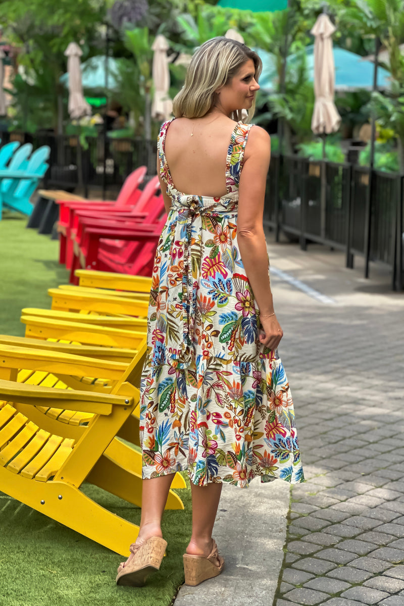 Olea Faux Button Up Floral Print Dress : Natural