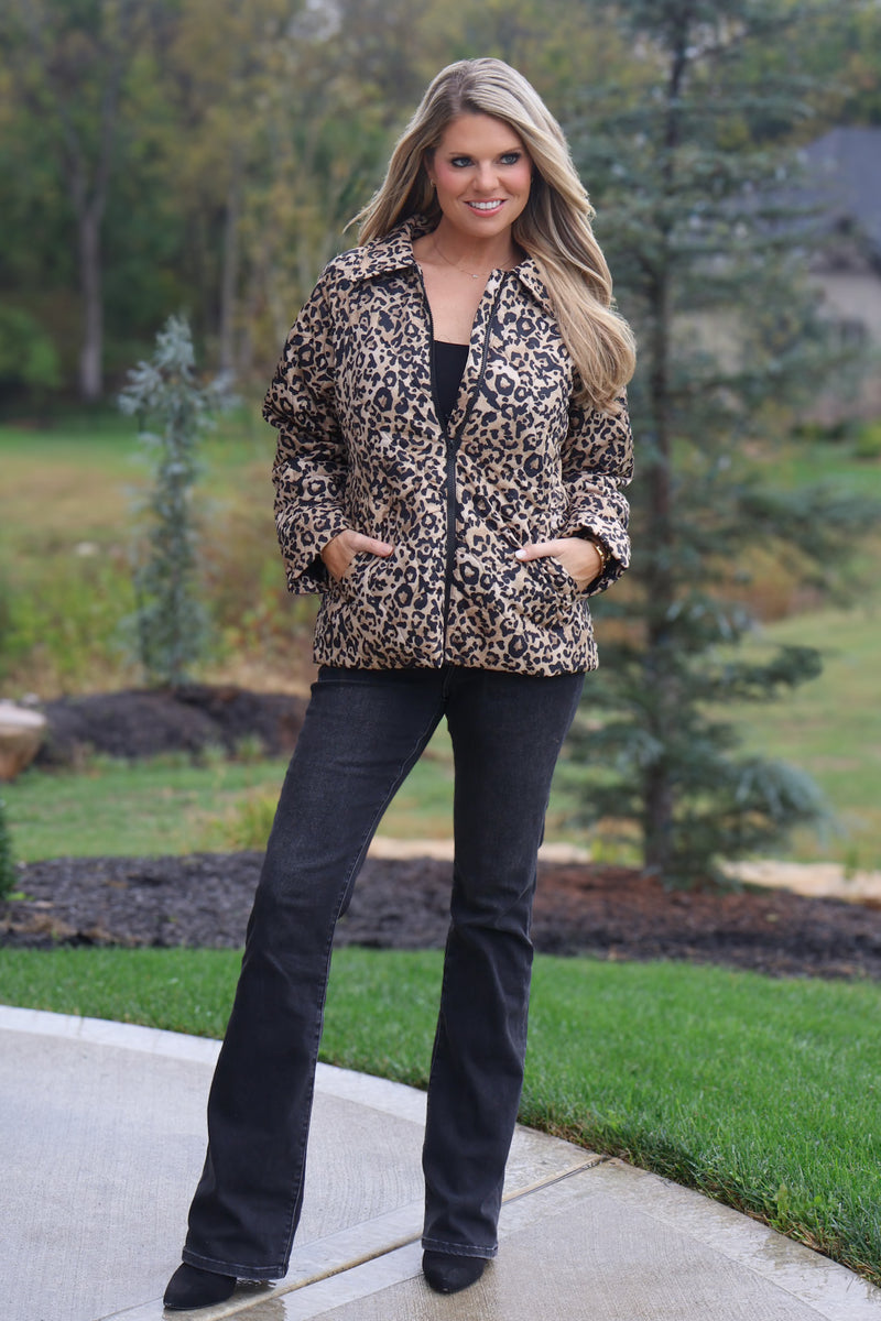 Jamila Quilted Leopard Jacket : Taupe/Black