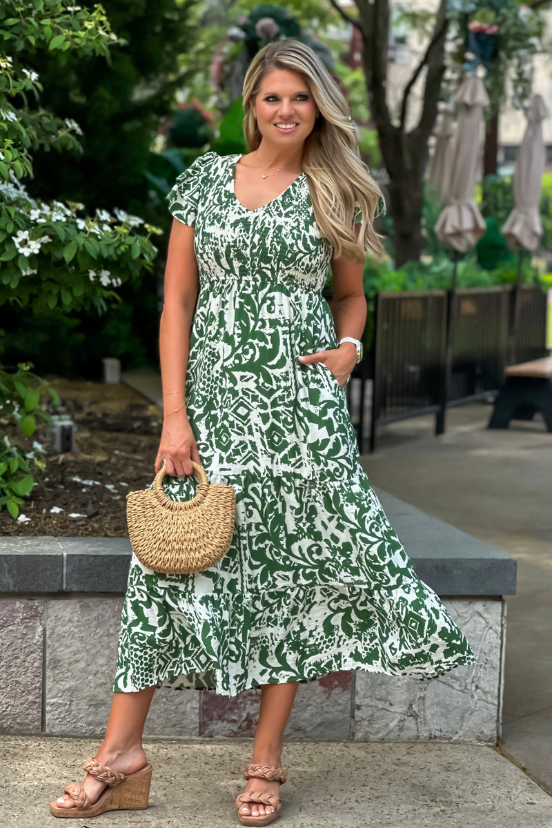Pia Abstract Print Maxi Dress : Green