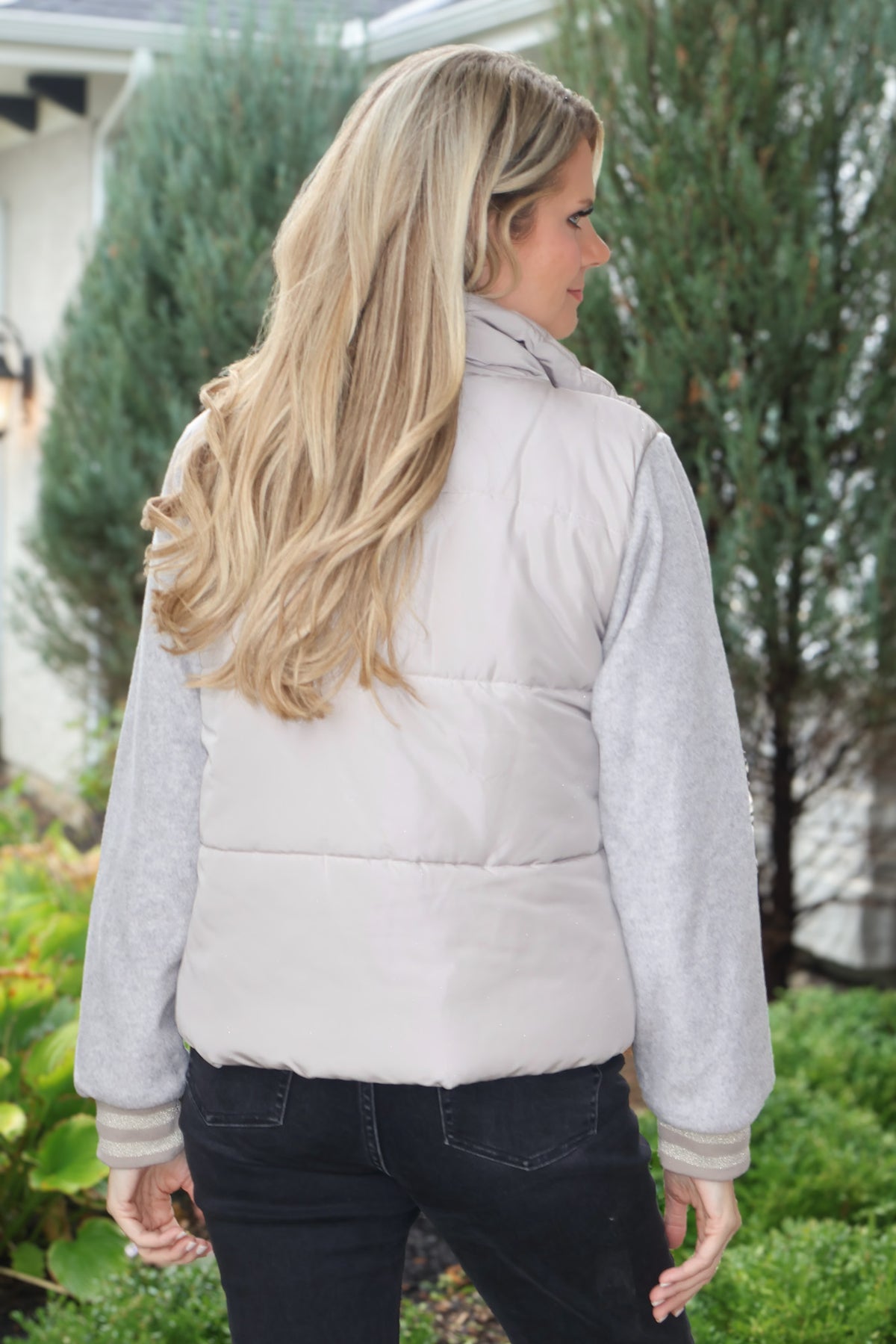 Kimora Mixed Media Puffer Jacket : Stone