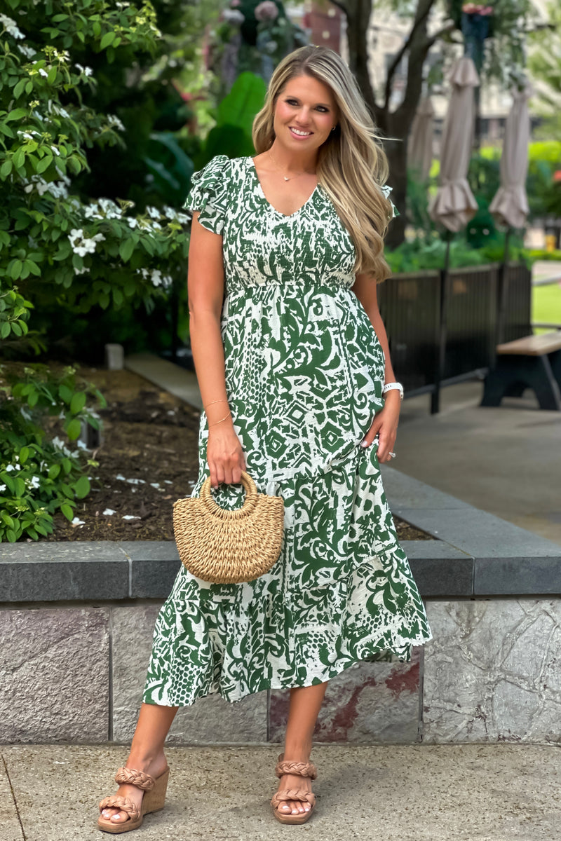 Pia Abstract Print Maxi Dress : Green