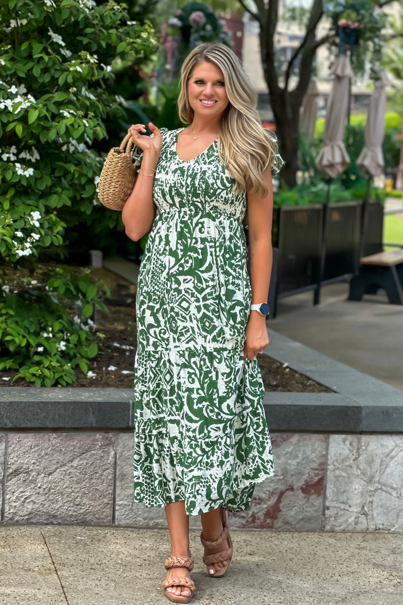 Pia Abstract Print Maxi Dress : Green