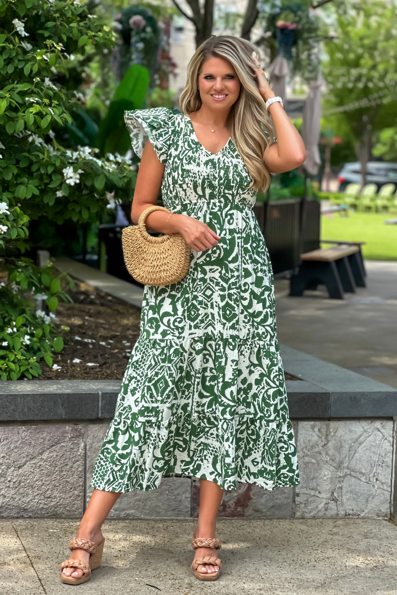 Pia Abstract Print Maxi Dress : Green