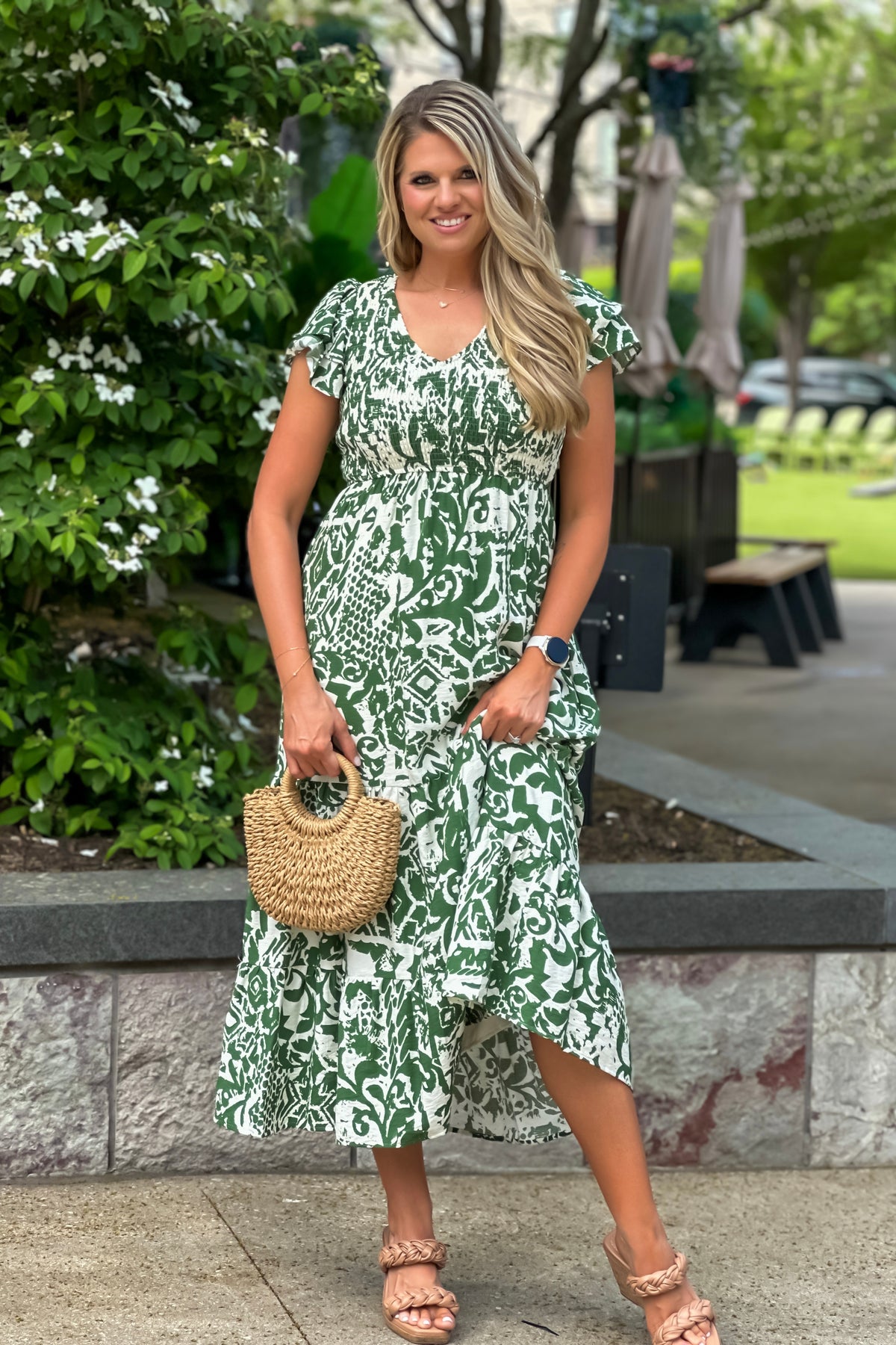 Pia Abstract Print Maxi Dress : Green