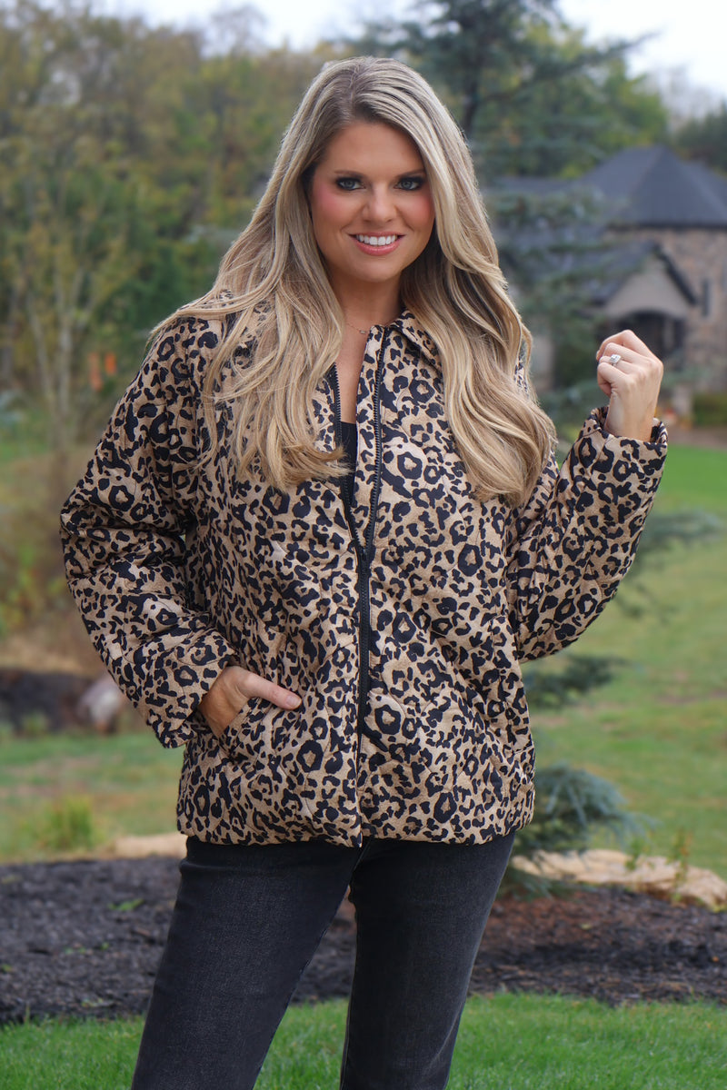 Jamila Quilted Leopard Jacket : Taupe/Black