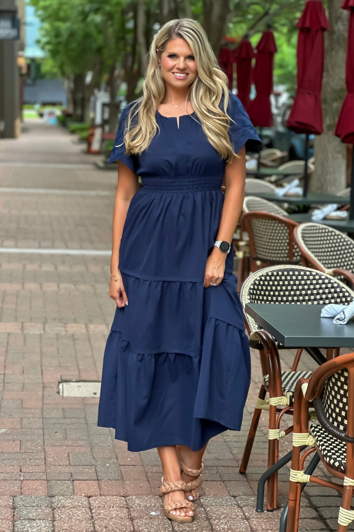 Pettle Sleeve Detail Maxi Dress : Navy
