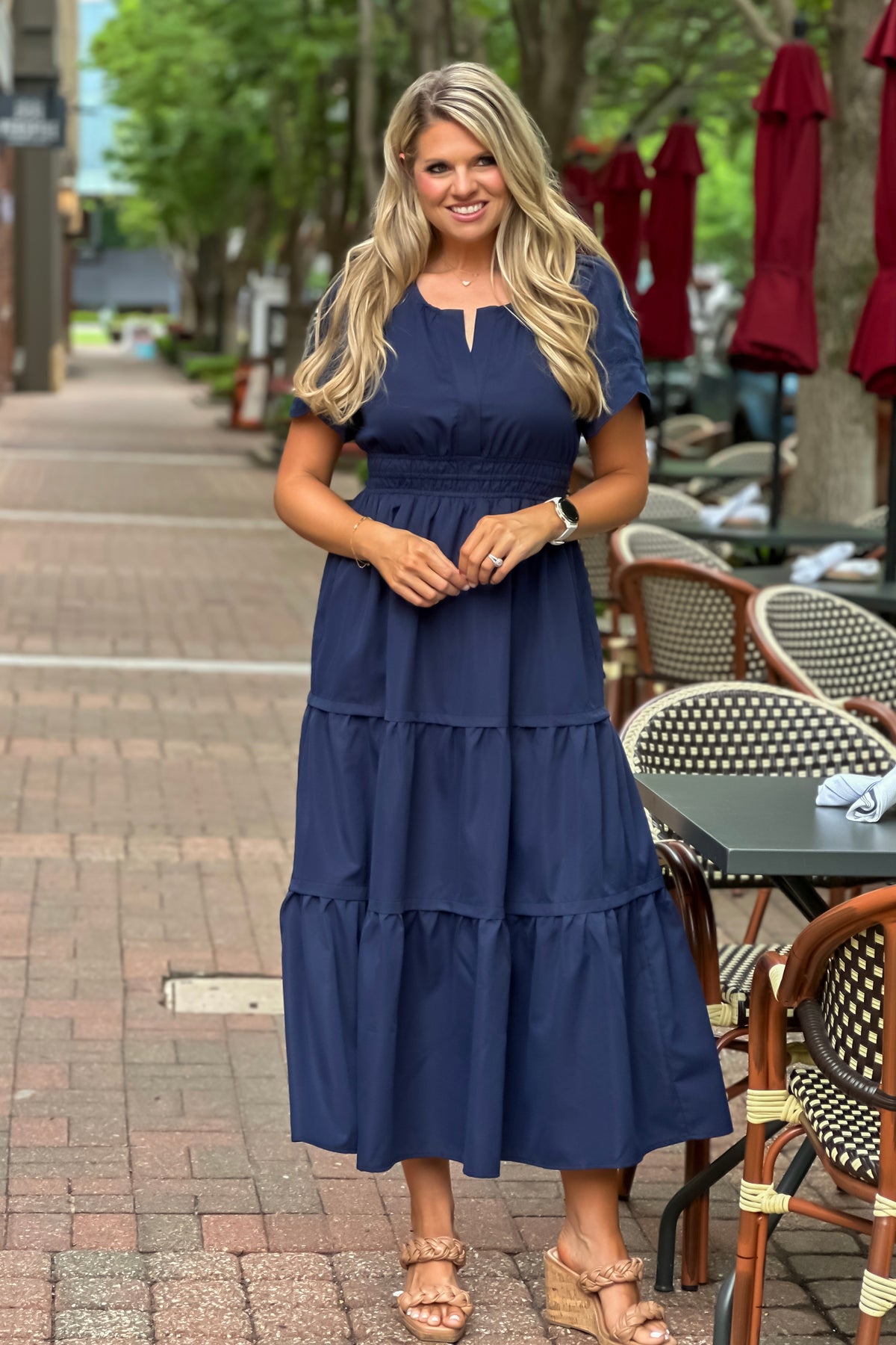 Pettle Sleeve Detail Maxi Dress : Navy