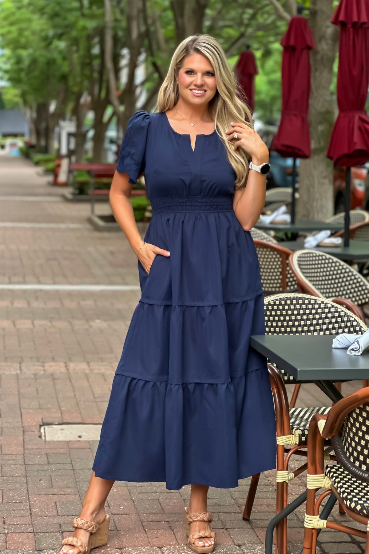 Pettle Sleeve Detail Maxi Dress : Navy