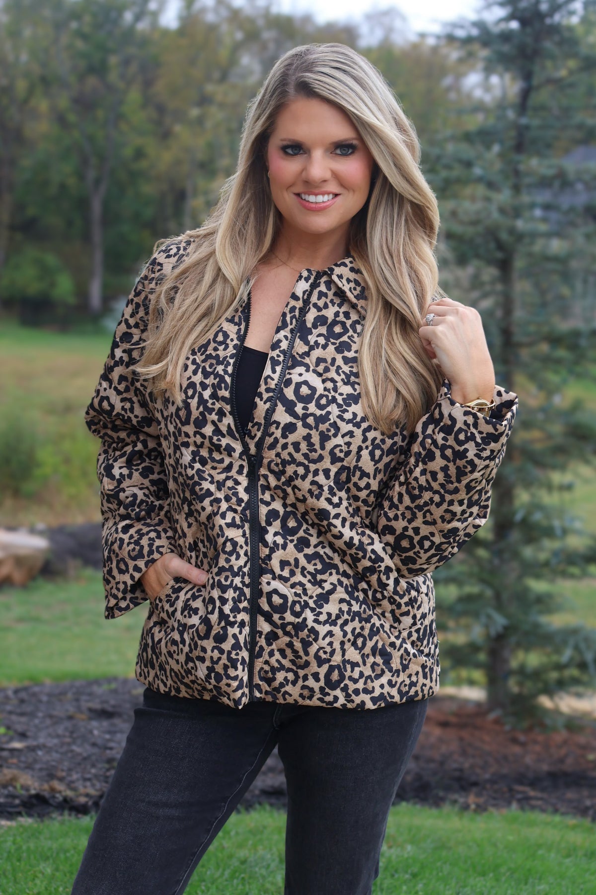 Jamila Quilted Leopard Jacket : Taupe/Black