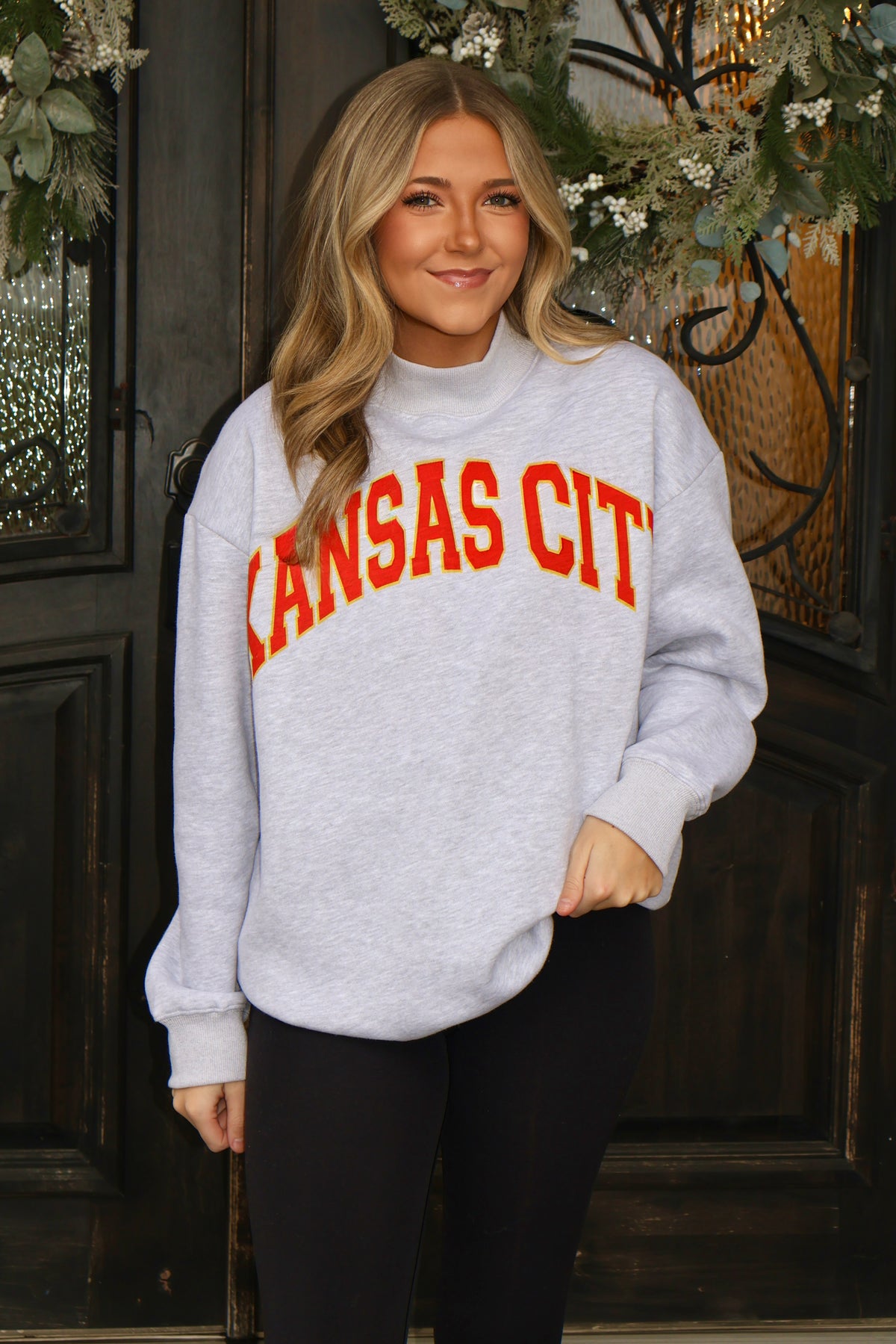 Kansas City Reverse to KC Mock Neck Fleece Pullover : Grey