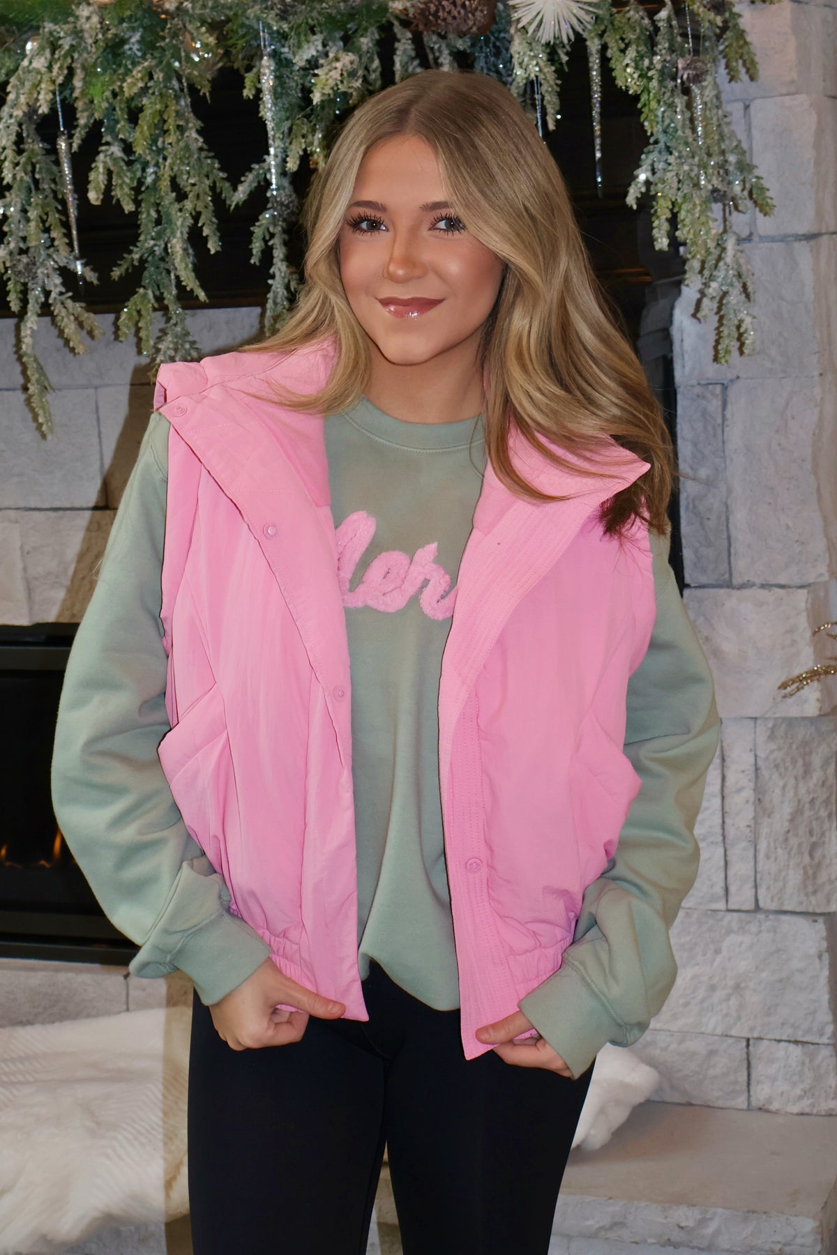 Quintana Bomber Style Puffer Vest : Pink