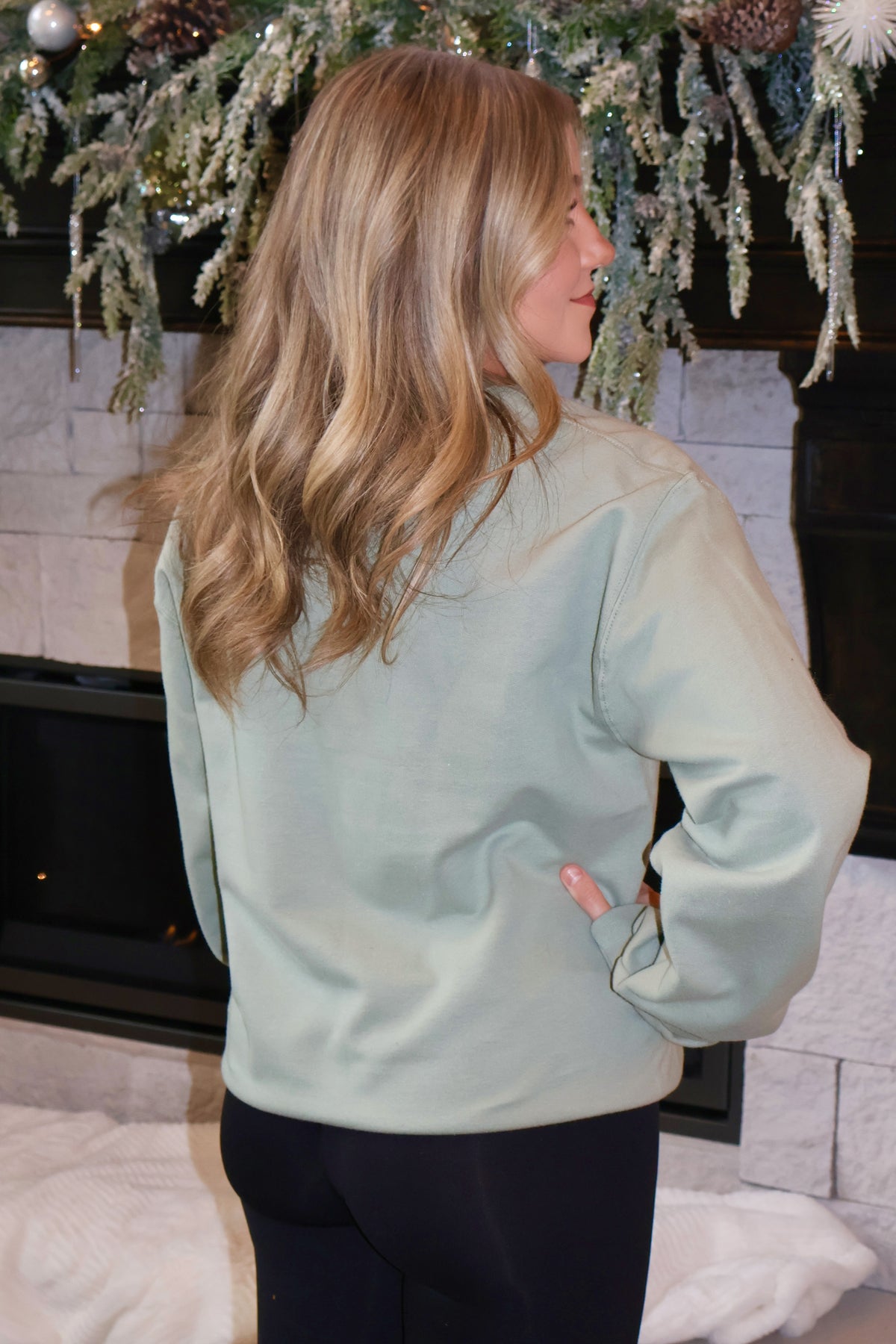 Merry Yarn Crew Neck Sweatshirt : Sage/Pink