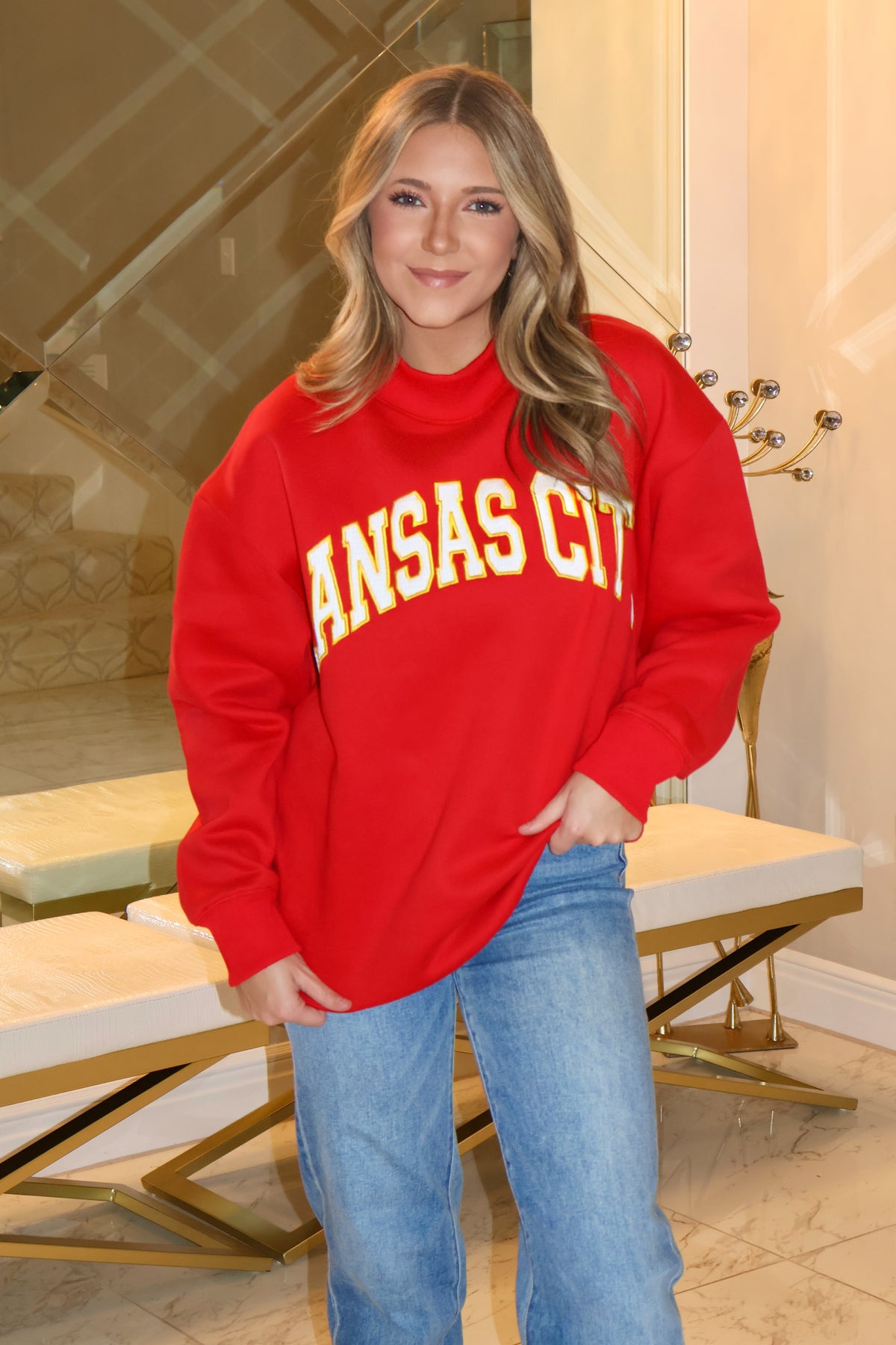 Kansas City Fleece Mock Neck Pullover : Red