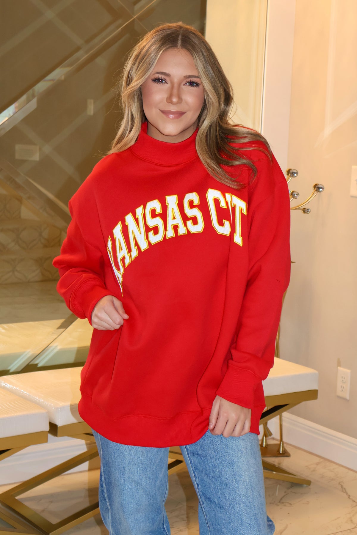Kansas City Fleece Mock Neck Pullover : Red
