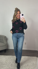 Full Of Hearts Glitter Sweater : Black/Pink