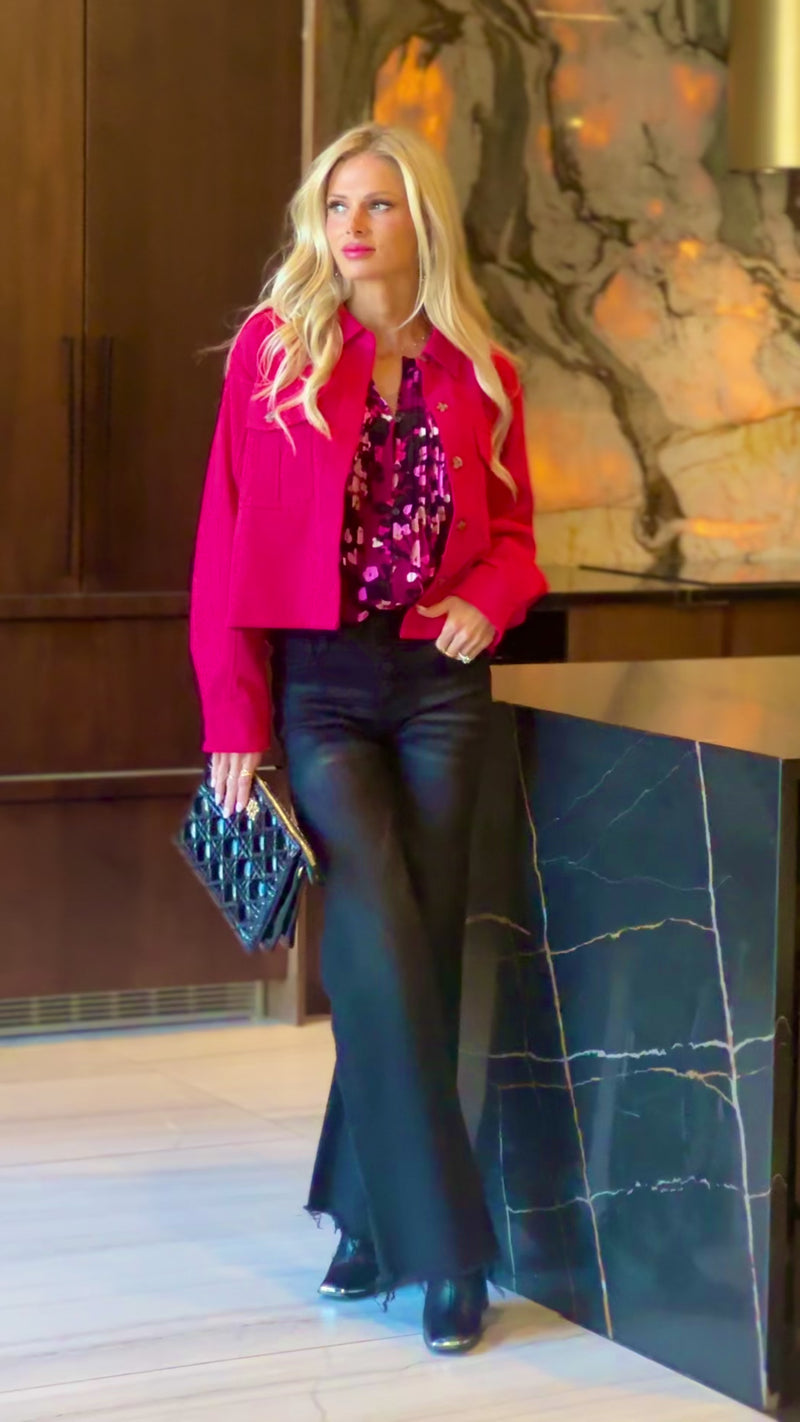Elissa Cropped Baggy Jacket : Fuchsia