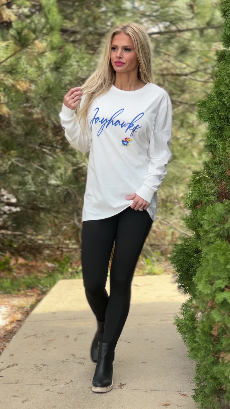 KS Jayhawks Win The Day Boyfriend Tee : White/Blue