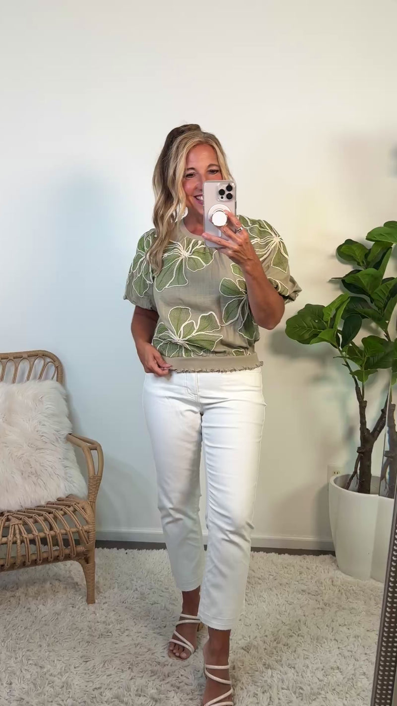 Bellamy Floral Detail Embroidery Top : Olive