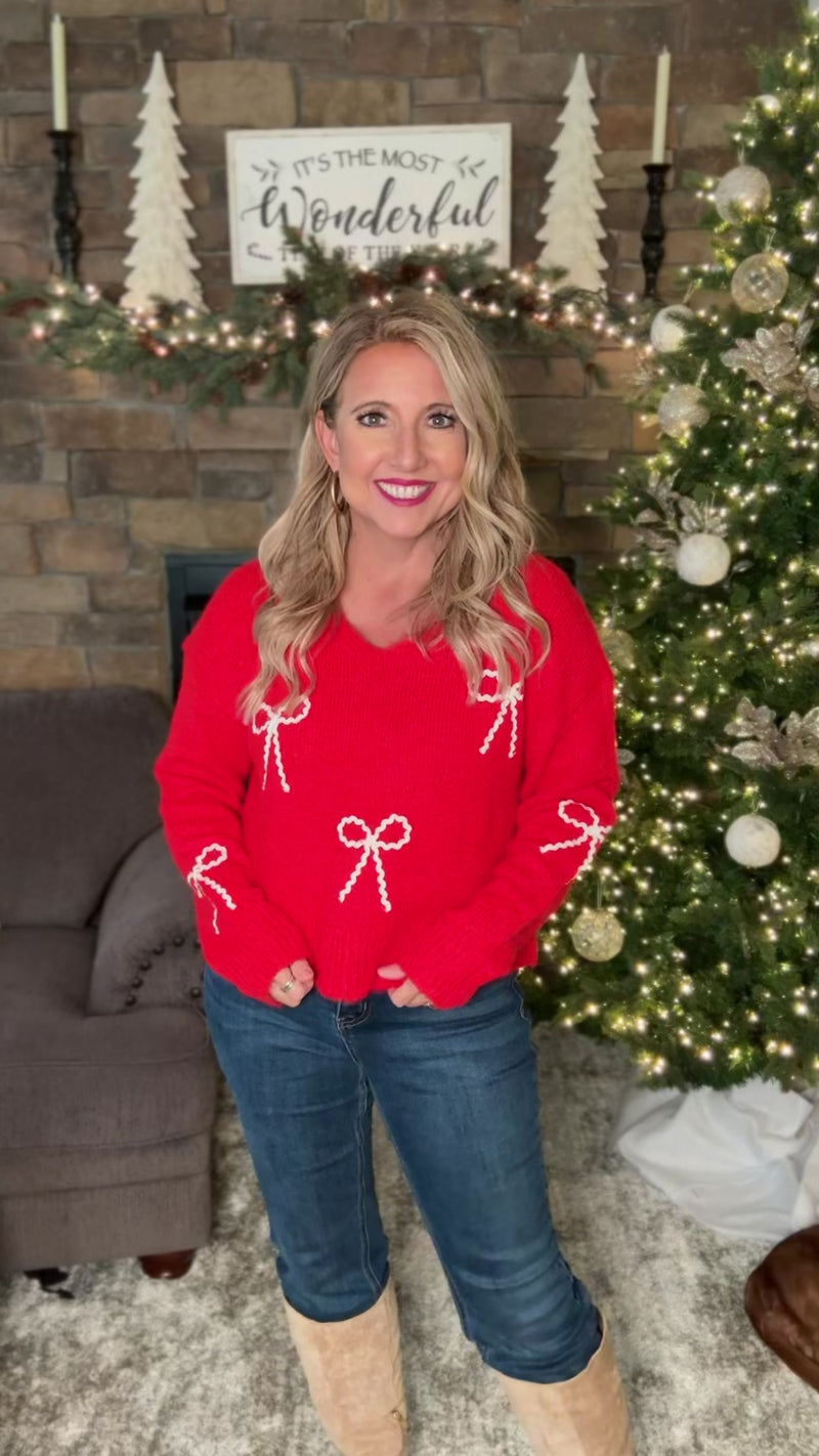 Santa's Workshop 'Bow' Drop Shoulder Sweater : Red