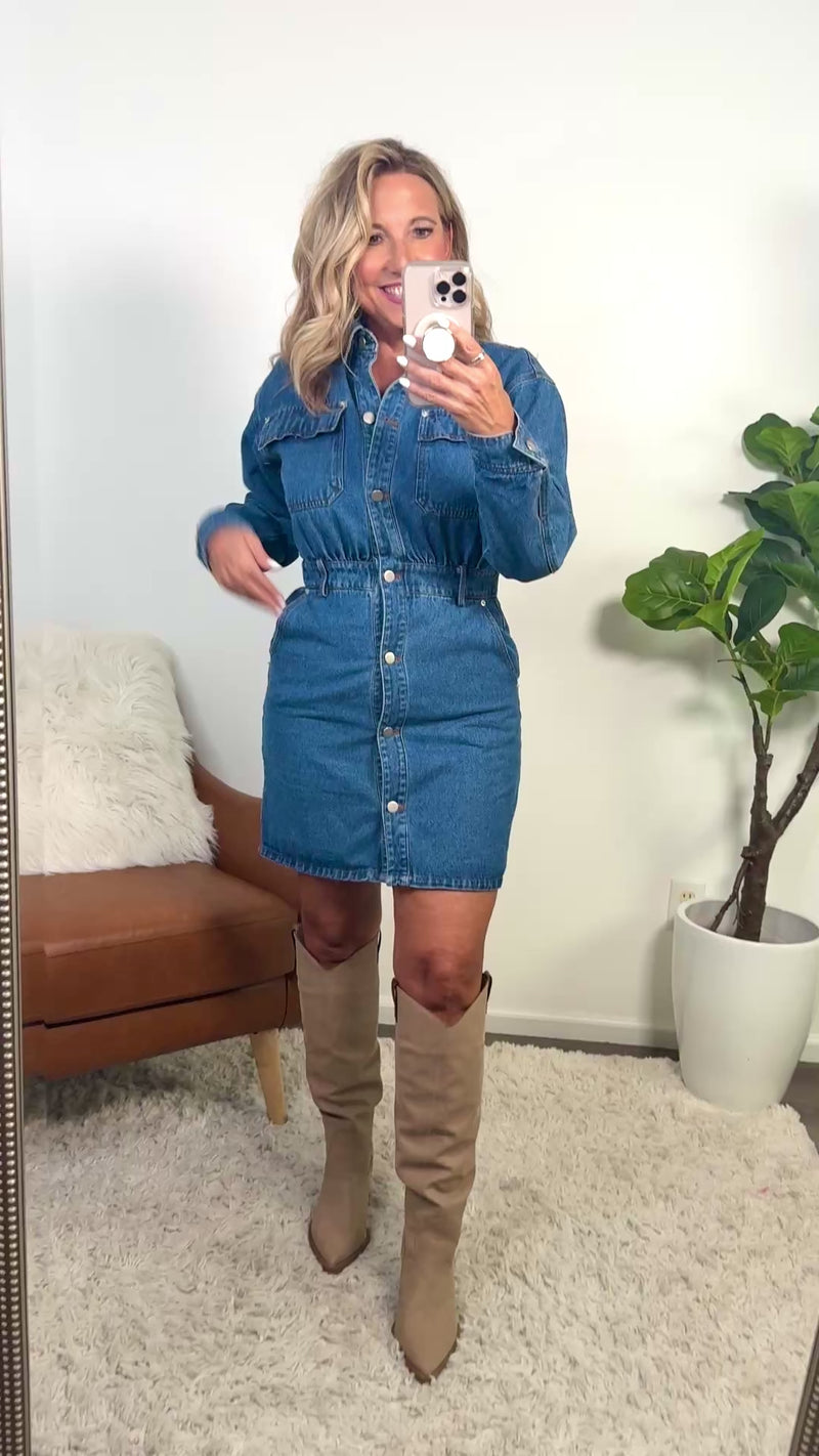Saphira Denim Dress w/ Rivet Detail : Denim