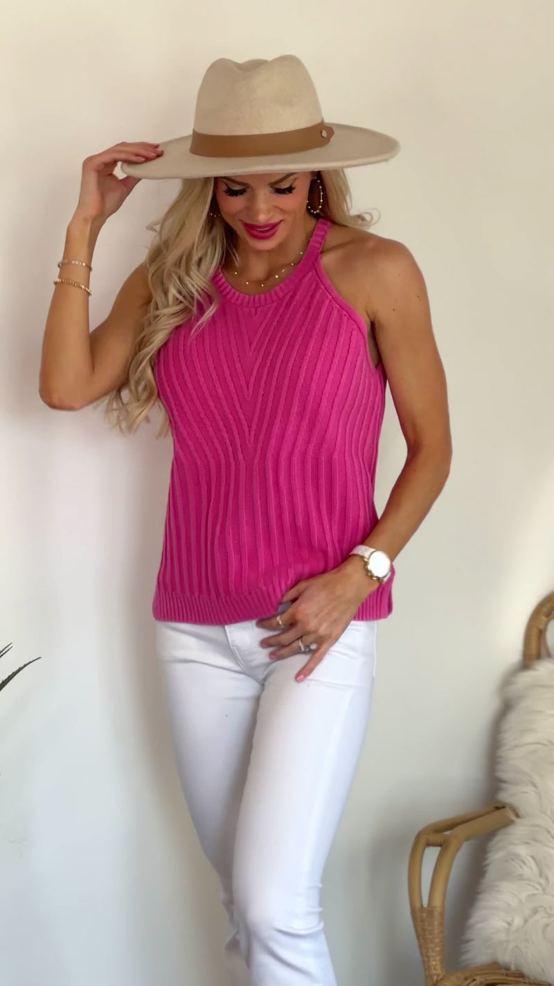 Tribal Regan Halter Sweater Tank : Hi Pink