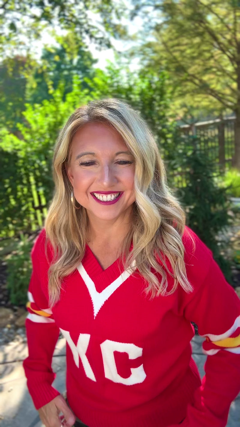 KC Varsity Vintage Cheer Sweater : Red