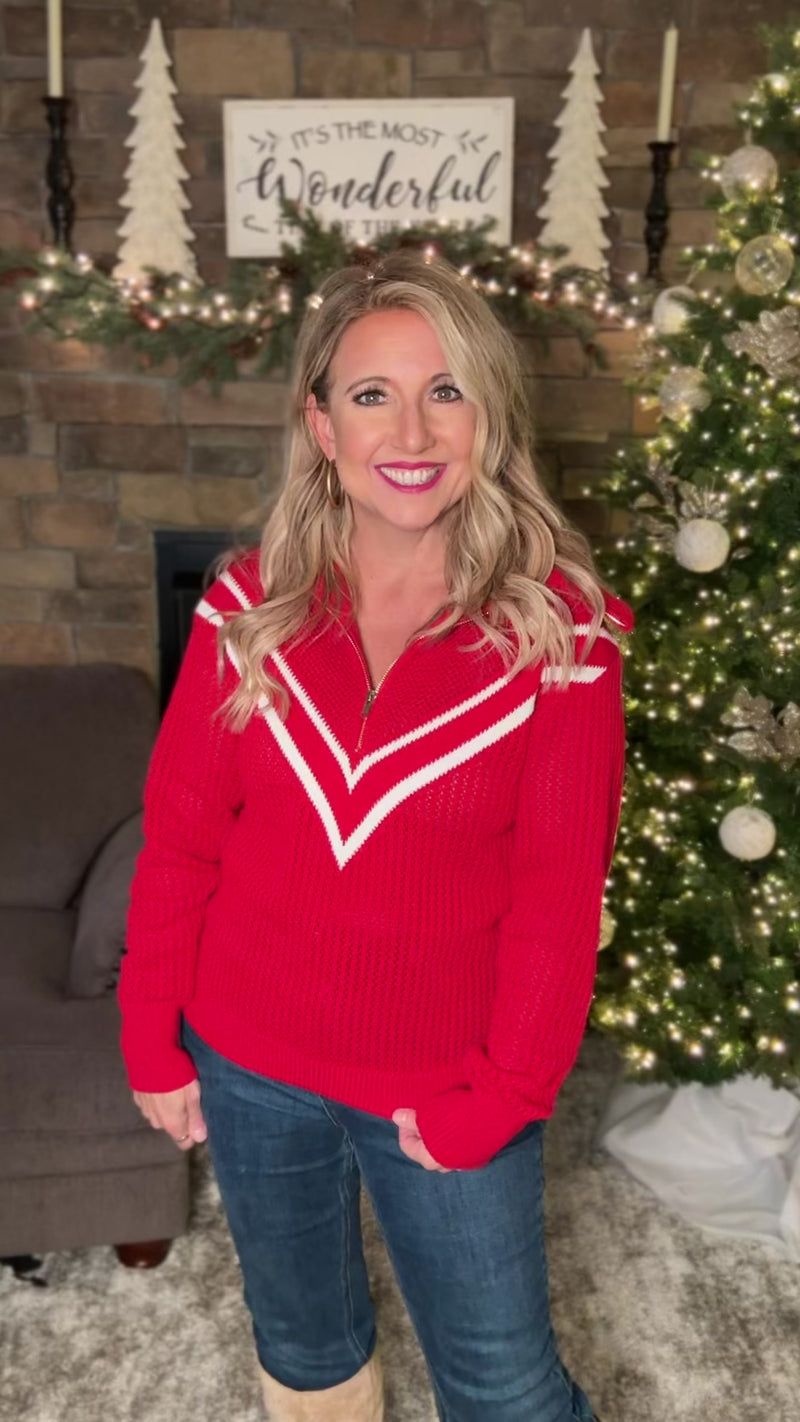 Dila Quarter Zip Sweater : Red