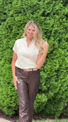 Uptown Living Short Sleeve Suede Top : Cream