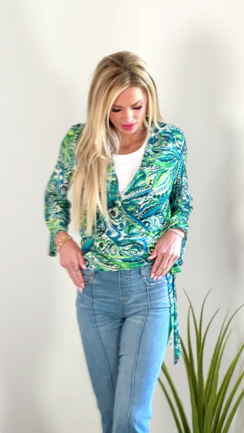 Tribal Sonoma Wrap Top Bell Sleeve : Oceanside