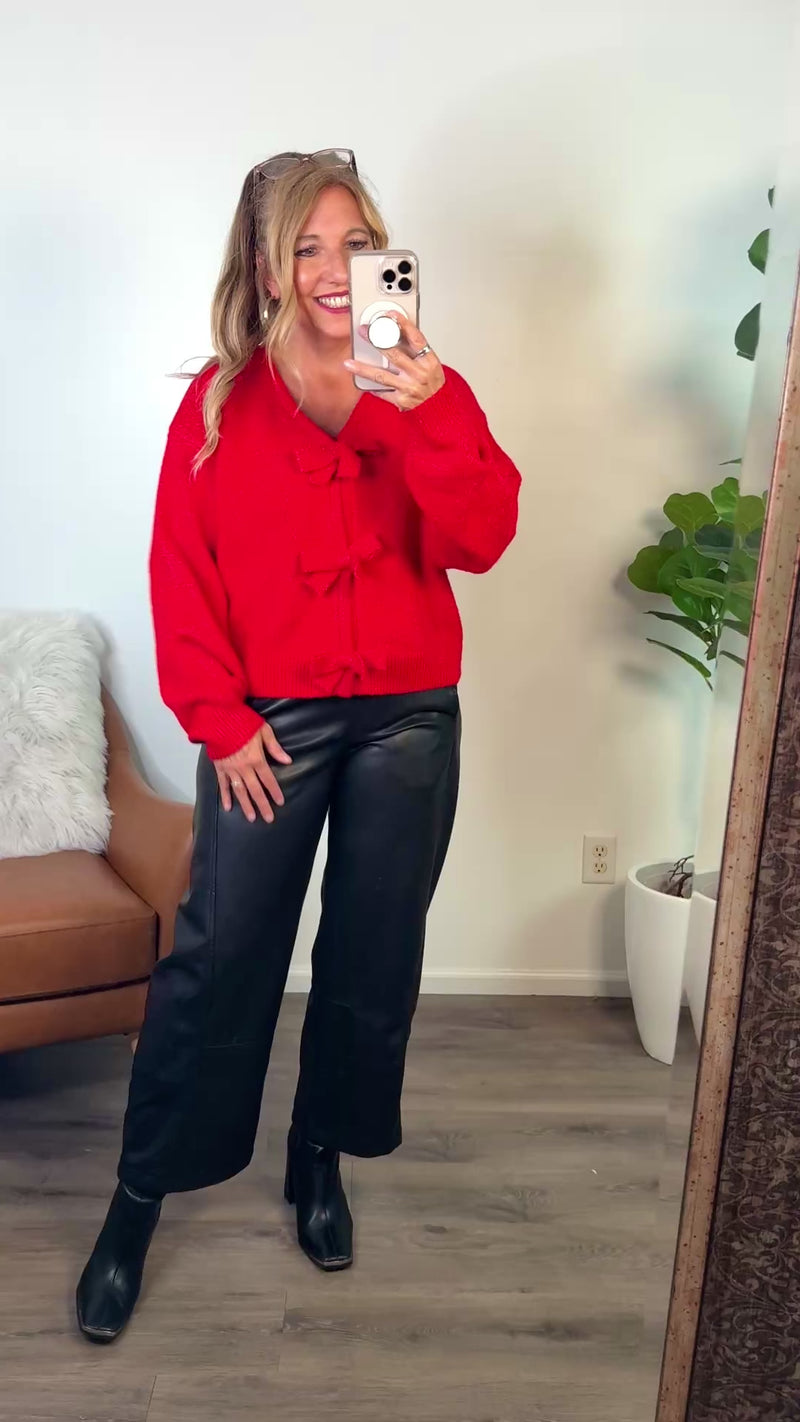 Bowie Brushed Bow Top : Red