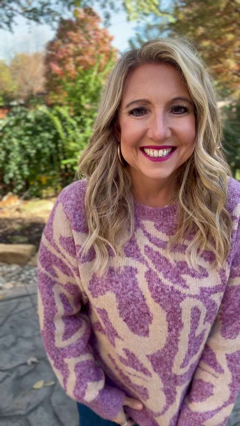 Araceli Heart Printed Detailed Sweater : Berry