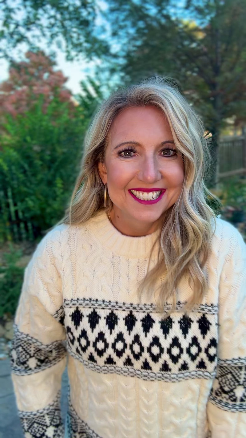 Holiday Celebrations Crew Neck Knitted Sweater : White/Black