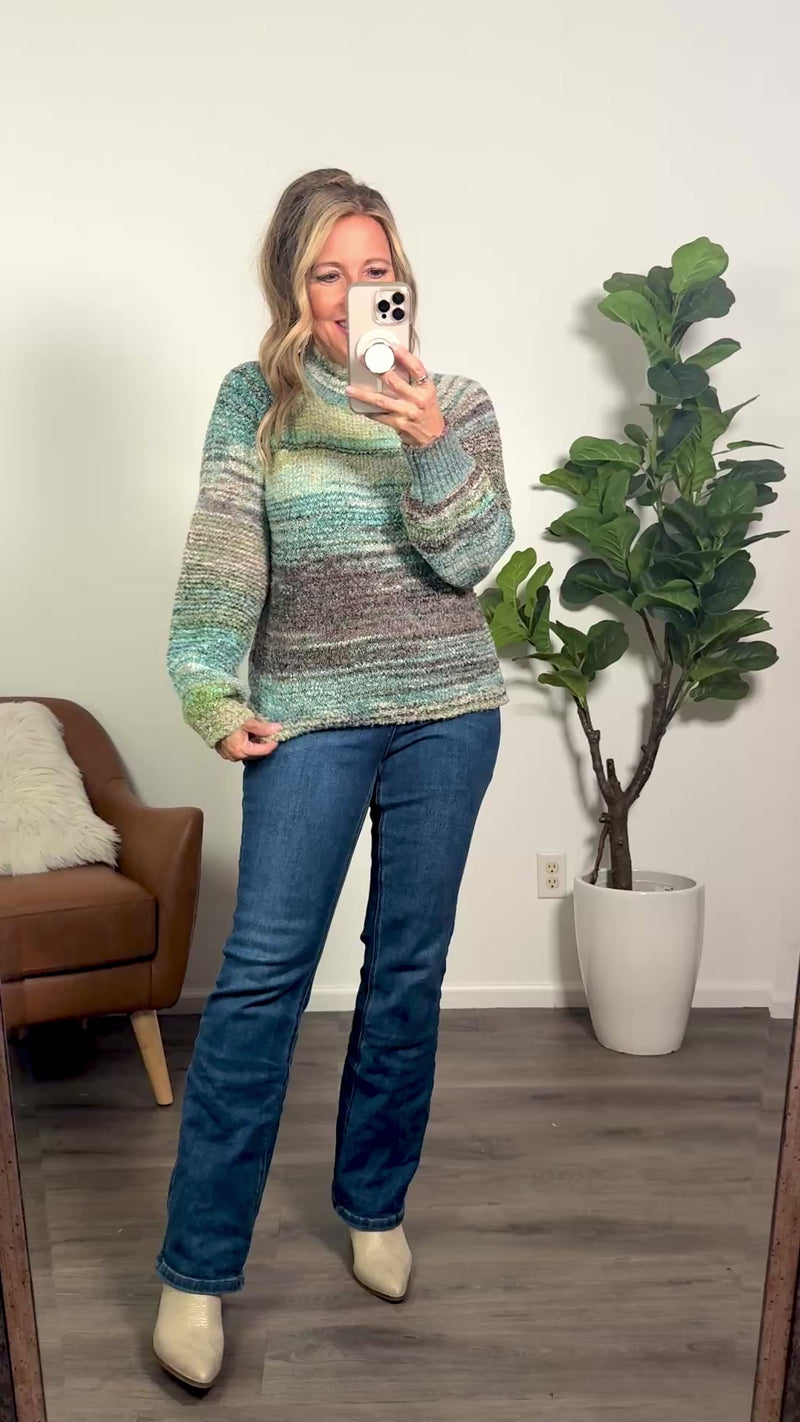 Tribal Ayodele Mock Neck Sweater : Aqua Multi