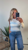 Wylla Striped Crochet Knit Tank : Blue