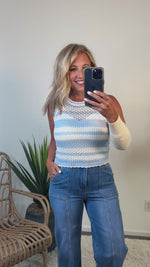 Wylla Striped Crochet Knit Tank : Blue