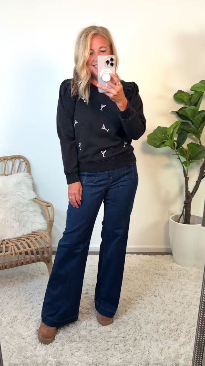 Dry Martini Top w/ Puff Sleeve : Black
