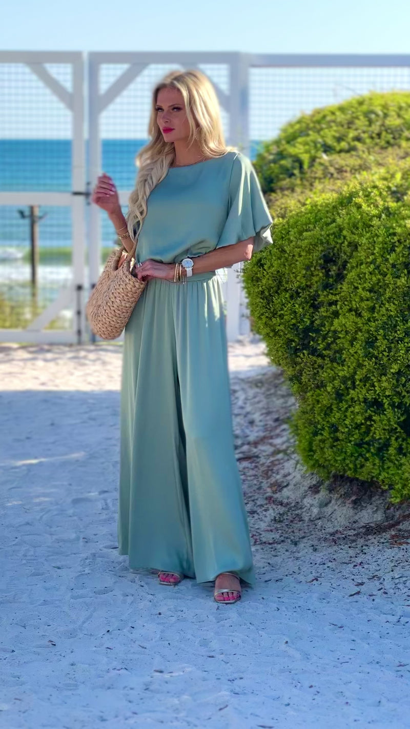 Ariyah Bubble Sleeve Crop Top : Sage