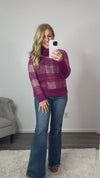 Hold Me Forever Fuzzy Plaid Turtleneck Sweater : Berry