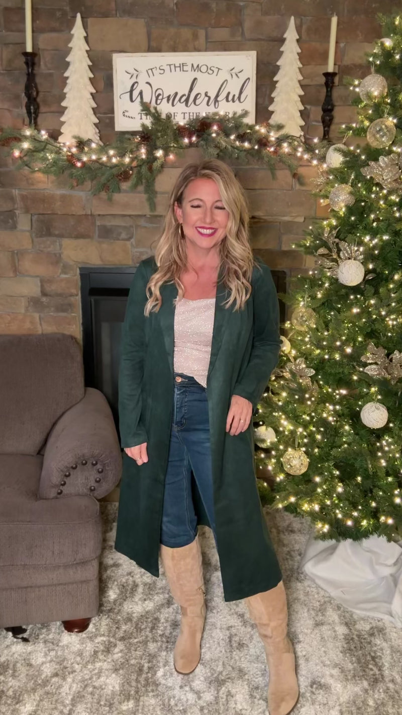 Paulette Faux Suede Coat : Hunter Green