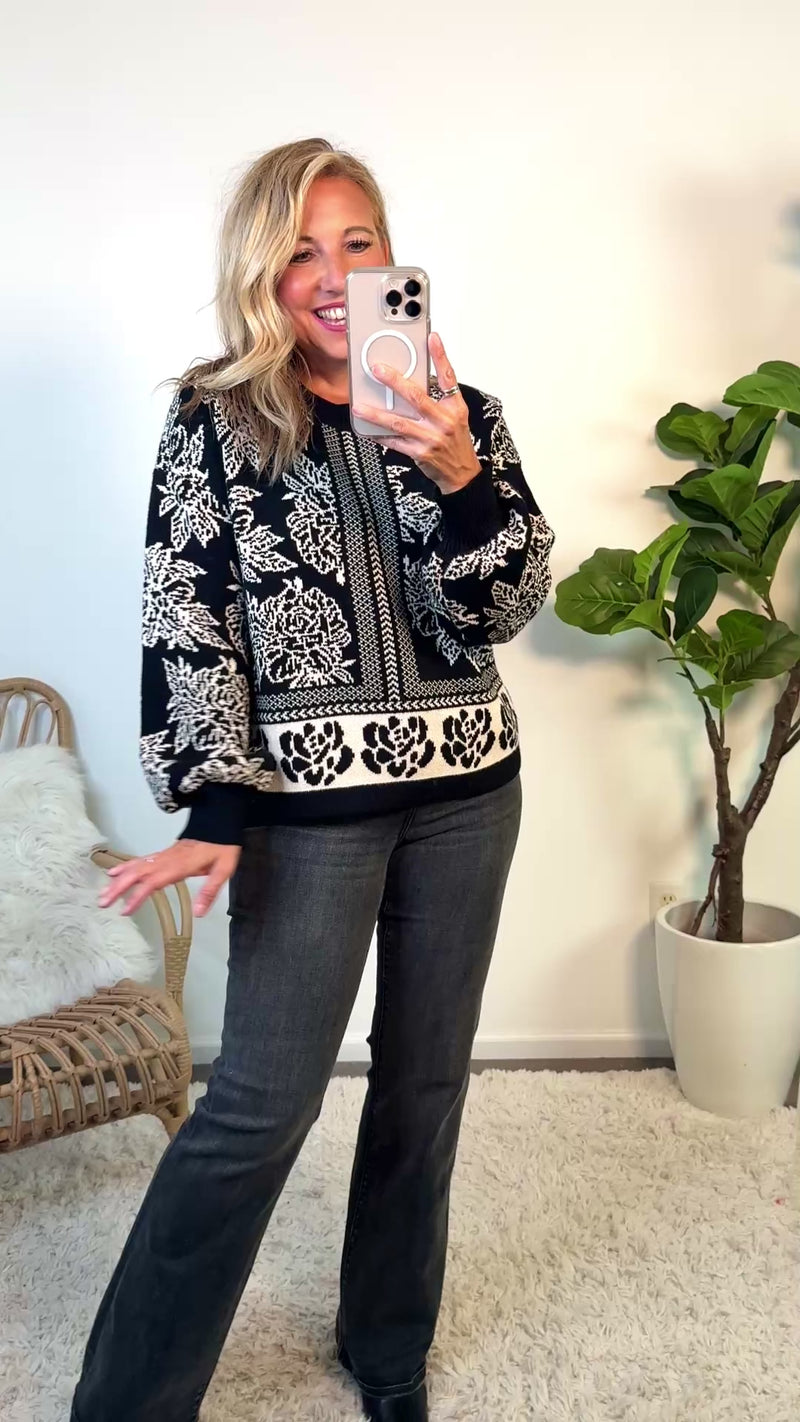Kailey Floral Print Sweater : Black