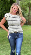 Positive Influence Ruffle Detail Knit Top : Black/Cream