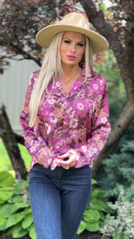 Beyond A Memory Front Tie Satin Shirt : Merlot Floral