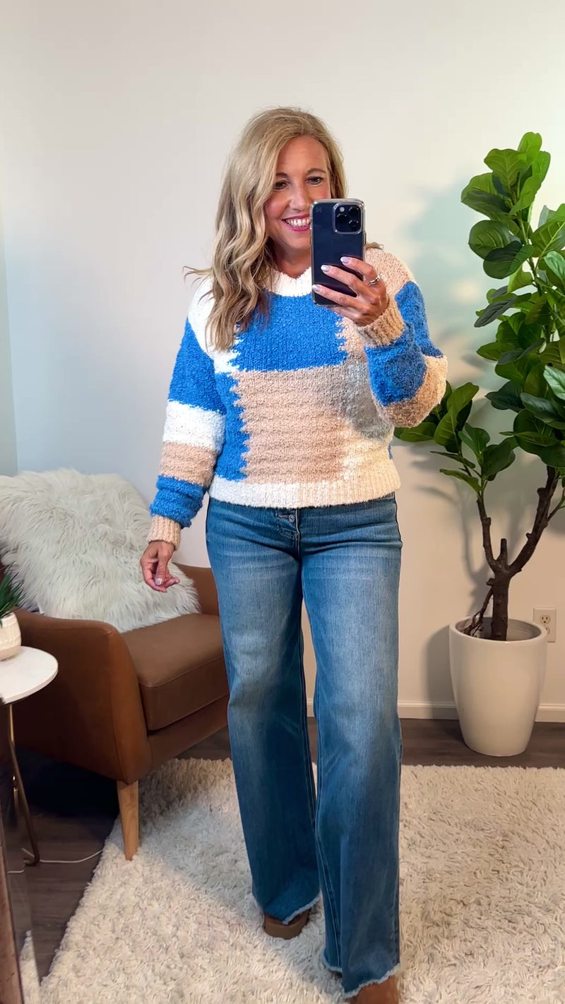 Rennae Colorblock Crew Sweater : Blue Multi
